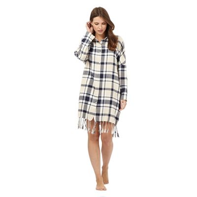 Navy checked print tasselled night shirt